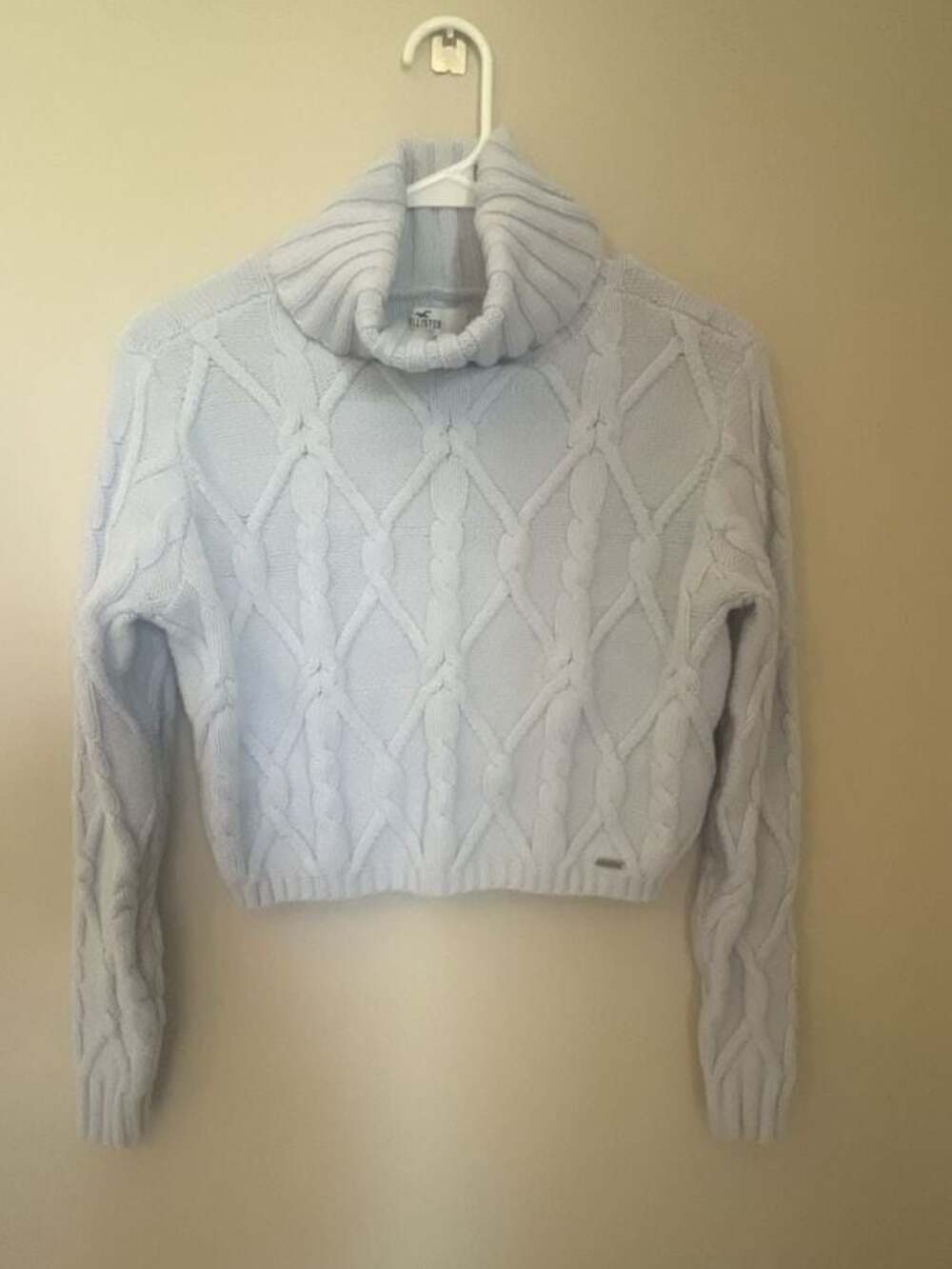Hollister Light Blue Cable Knit Turtleneck Cropped Sweater